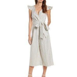 1901 Stripe Faux Wrap Crop Jumpsuit